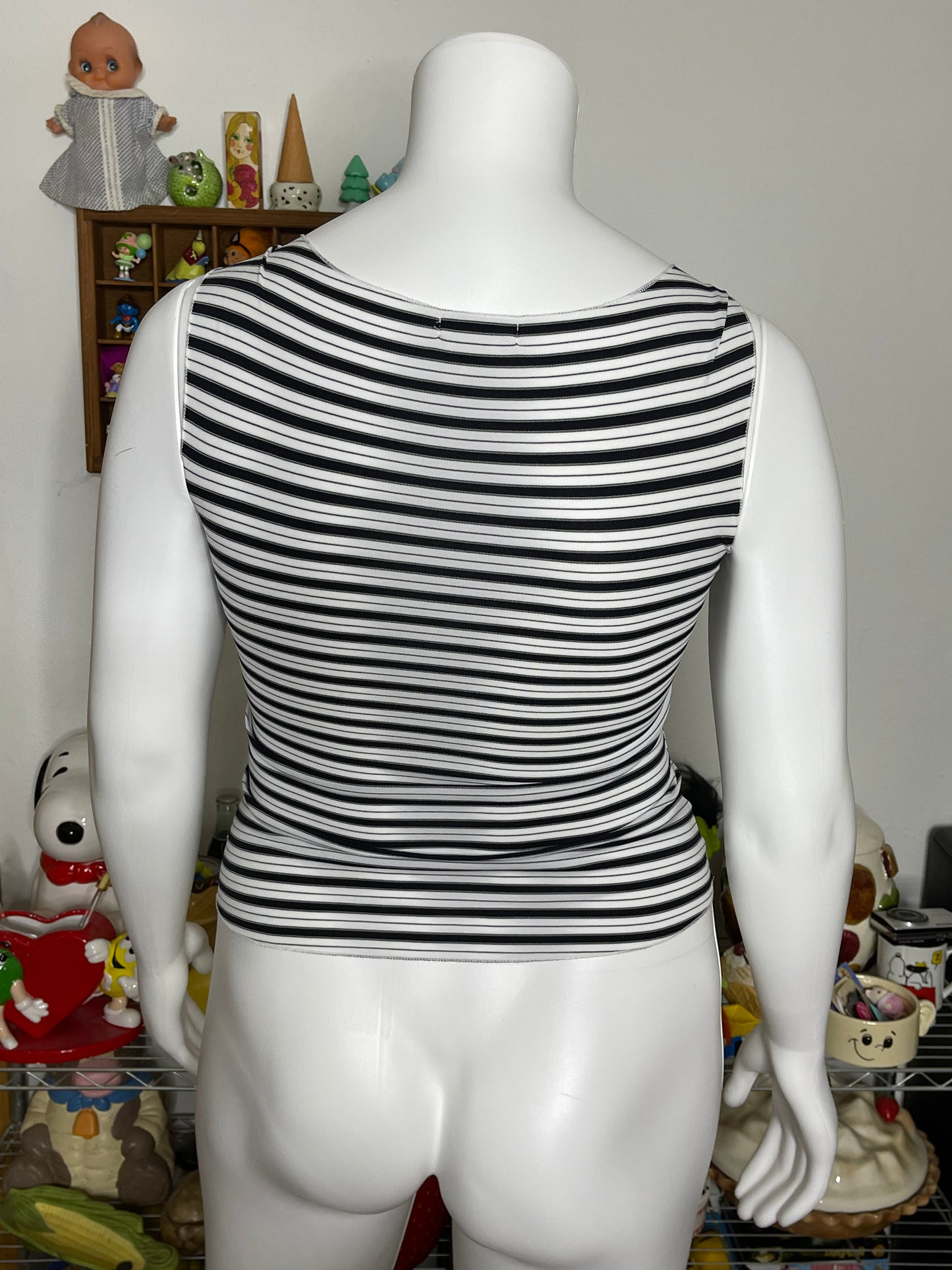 Vintage 2000s Black & White Striped O-Ring Tank Top Sz L