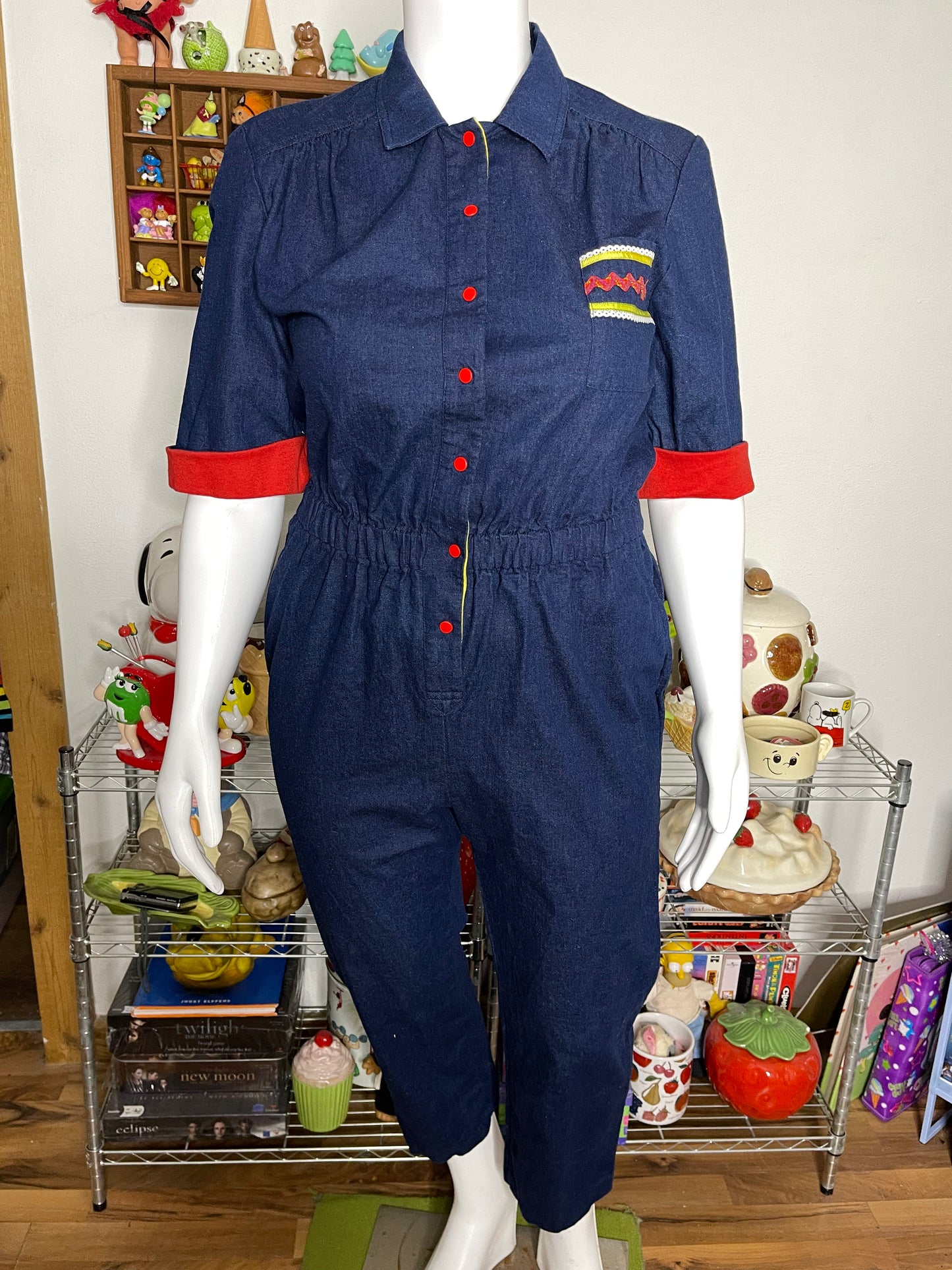 Vintage Funky Retro Denim Coveralls Jumper Sz XL