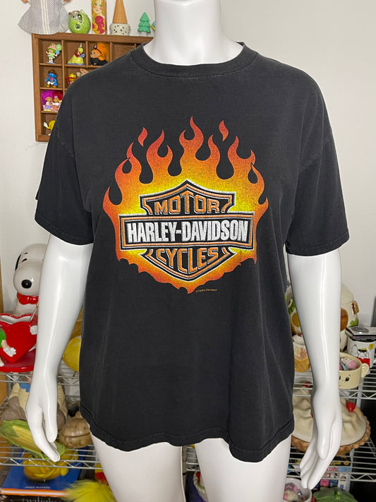Vintage 90s Harley Davidson Flames Graphic Tee Sz XL
