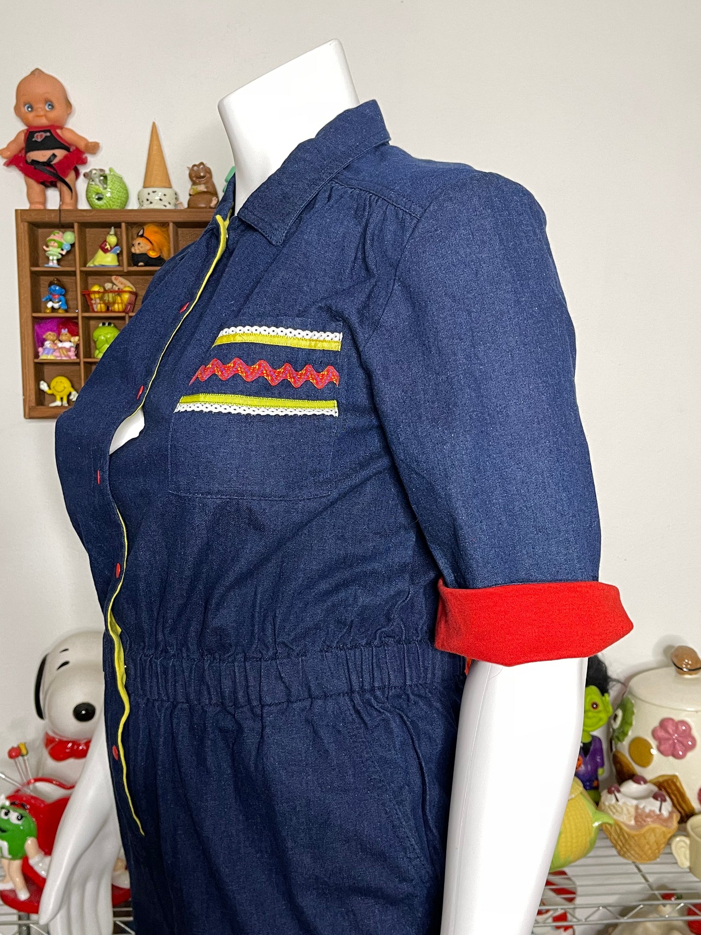 Vintage Funky Retro Denim Coveralls Jumper Sz XL