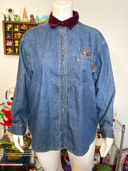 Vintage 90s Tigger Denim Corduroy Button Down Sz XL