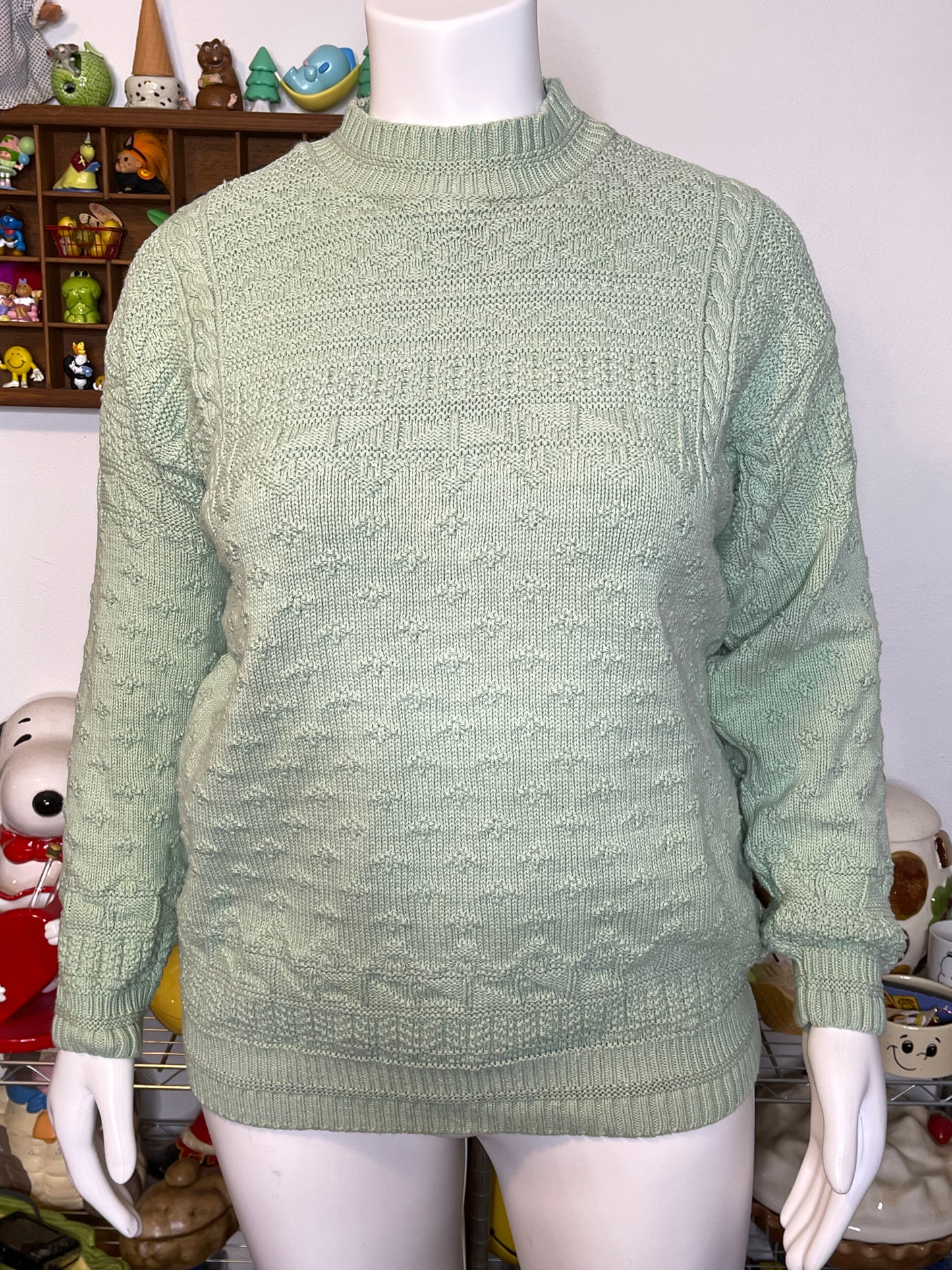 Vintage 90s Oversized Pistachio Green Knit Sweater Sz L