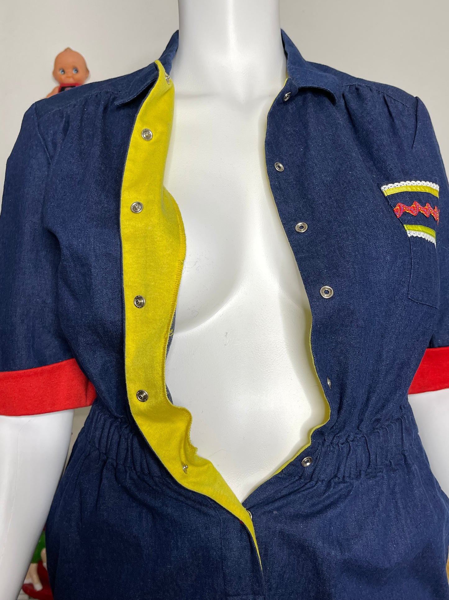 Vintage Funky Retro Denim Coveralls Jumper Sz XL