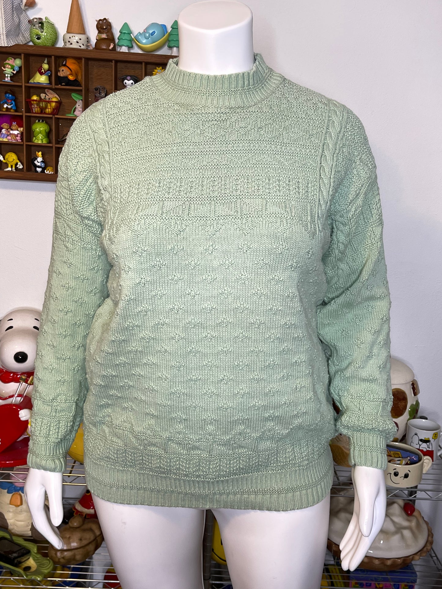 Vintage 90s Oversized Pistachio Green Knit Sweater Sz L
