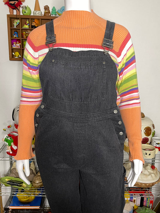 2000s Faded Dark Grey Baggy Denim Gap Overalls Sz L