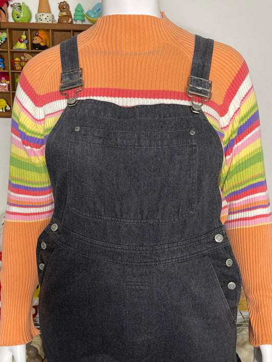 2000s Faded Dark Grey Baggy Denim Gap Overalls Sz L