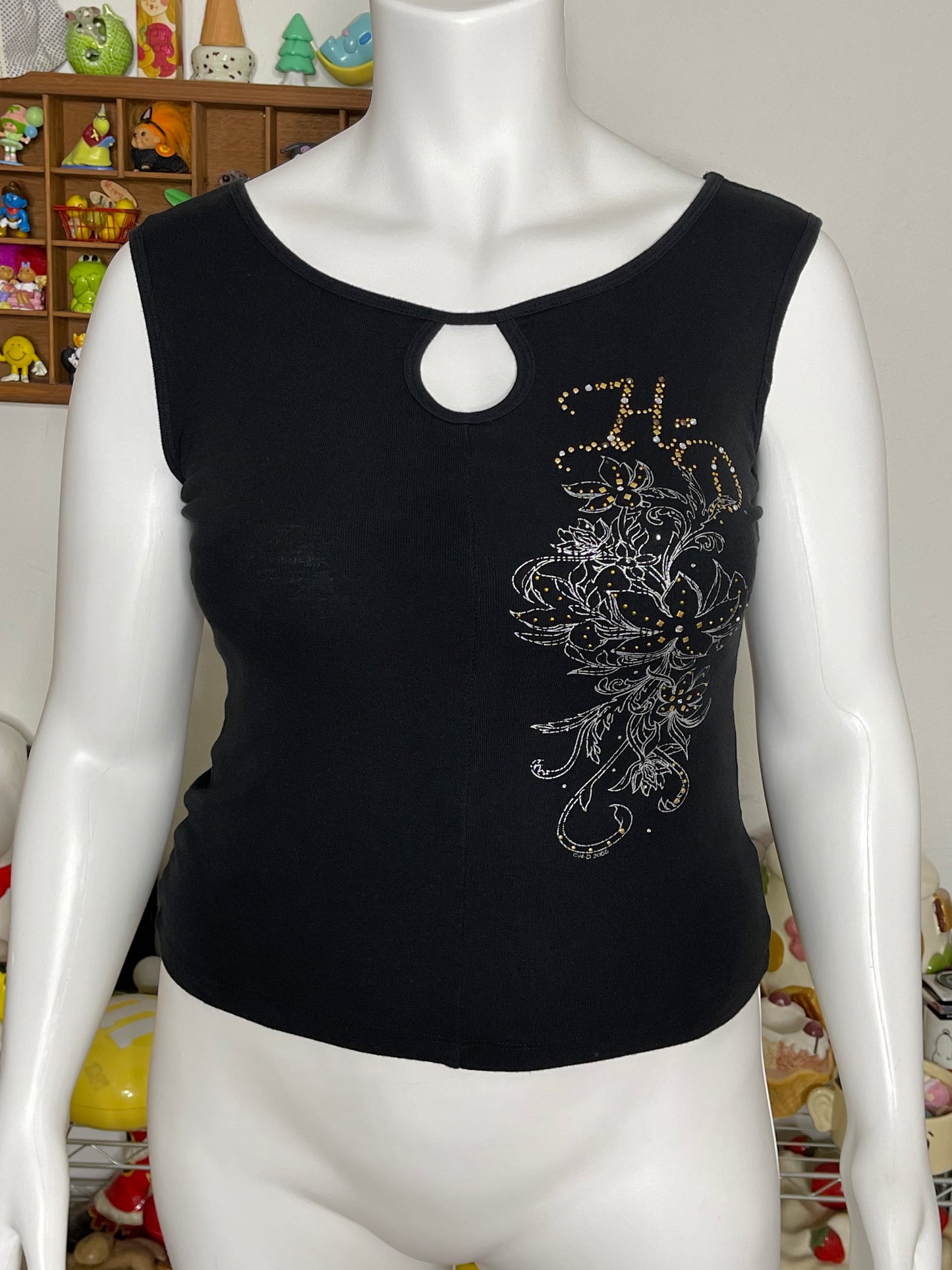 2000s Harley Davidson Floral Bedazzled Tank Top Sz L