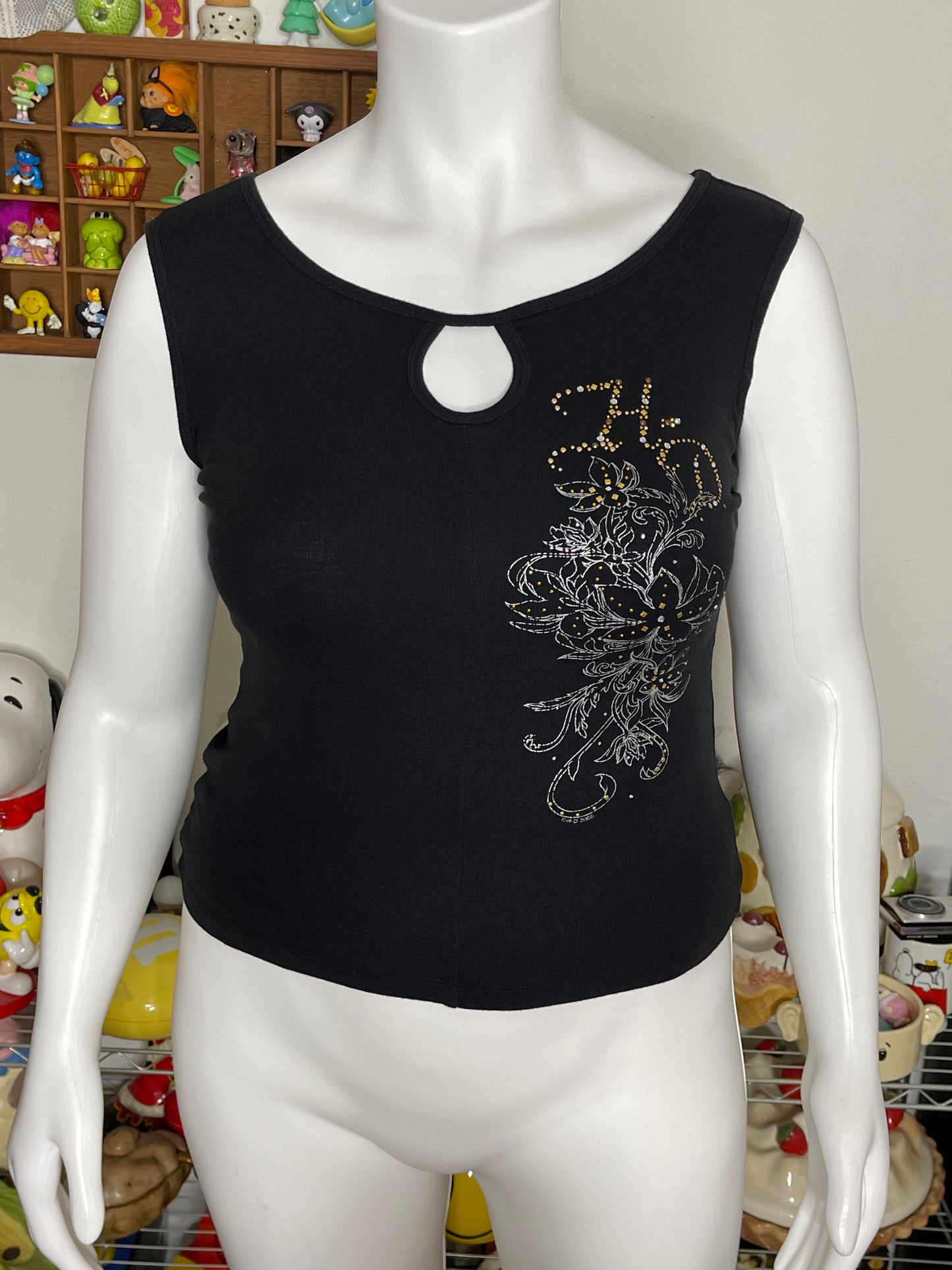 2000s Harley Davidson Floral Bedazzled Tank Top Sz L