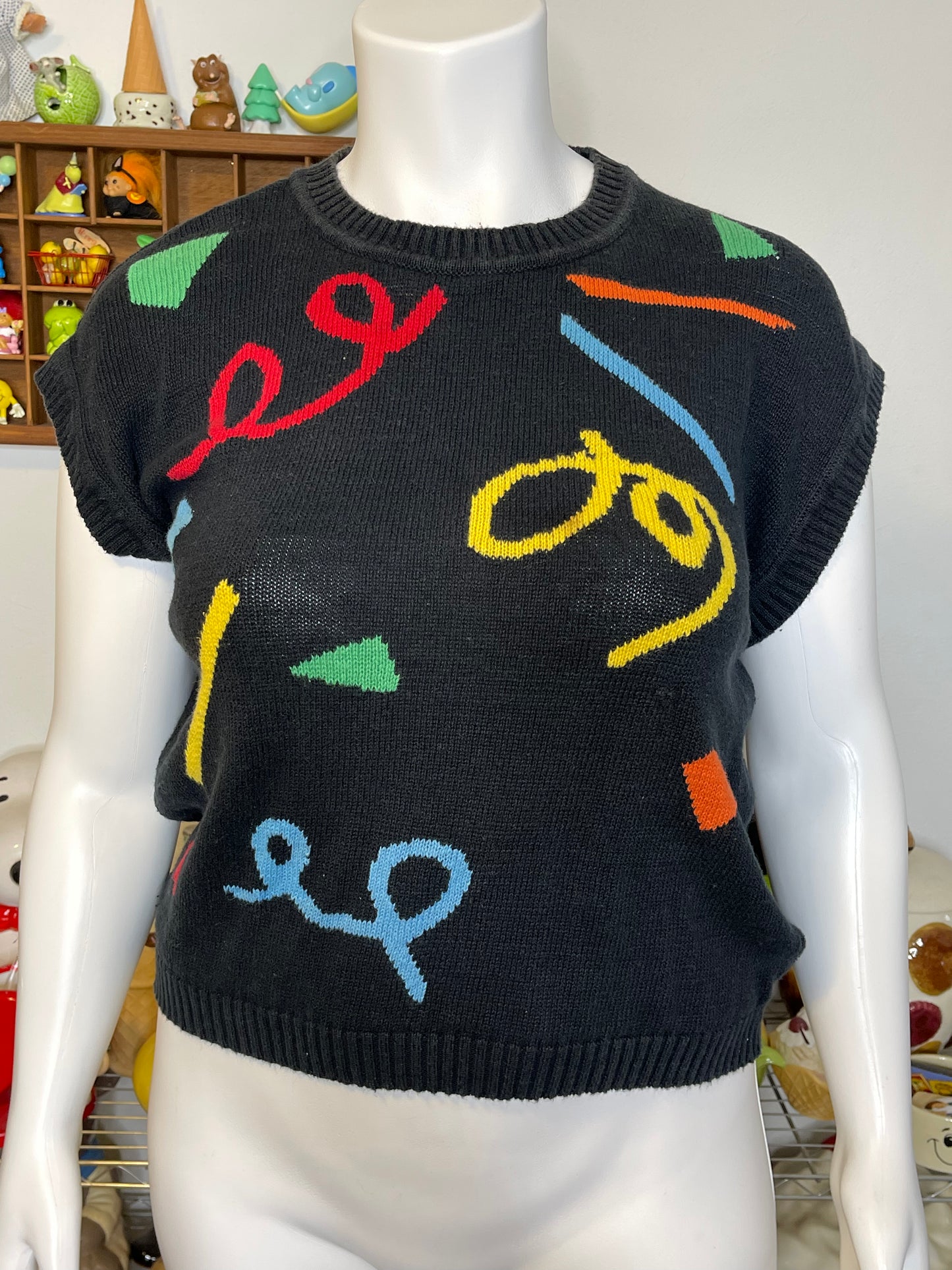 Vintage Colorful Funky Retro Knit Shortsleeve Sweater Sz L/XL