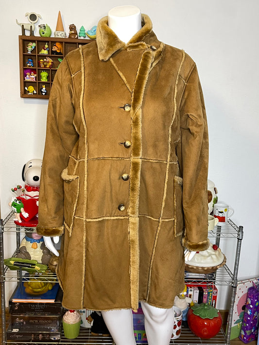 2000s Plus Size Faux Fur Suede Long Coat Sz 1X