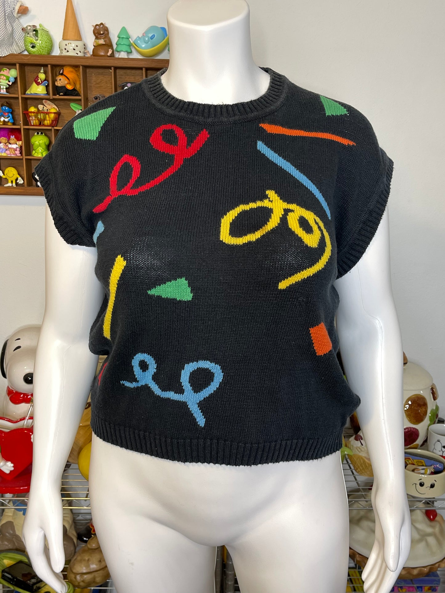 Vintage Colorful Funky Retro Knit Shortsleeve Sweater Sz L/XL