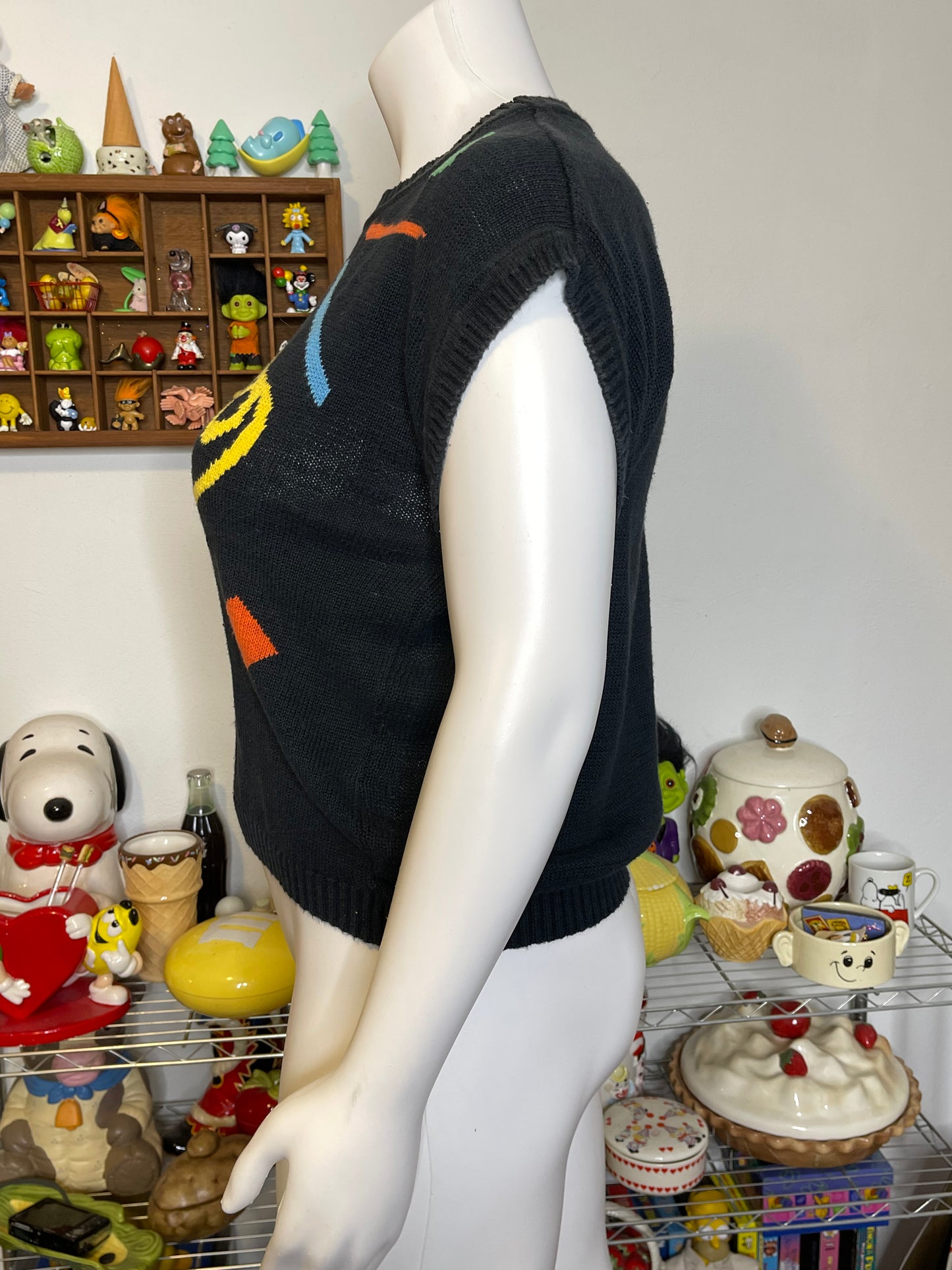 Vintage Colorful Funky Retro Knit Shortsleeve Sweater Sz L/XL