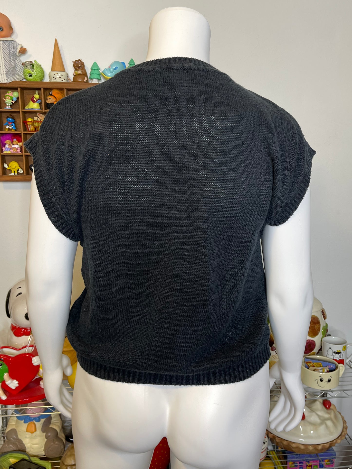 Vintage Colorful Funky Retro Knit Shortsleeve Sweater Sz L/XL