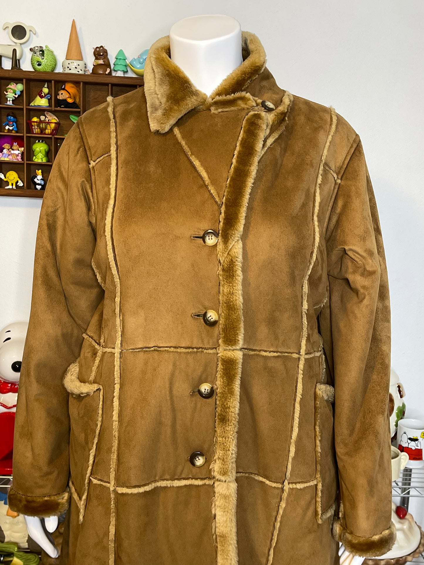 2000s Plus Size Faux Fur Suede Long Coat Sz 1X