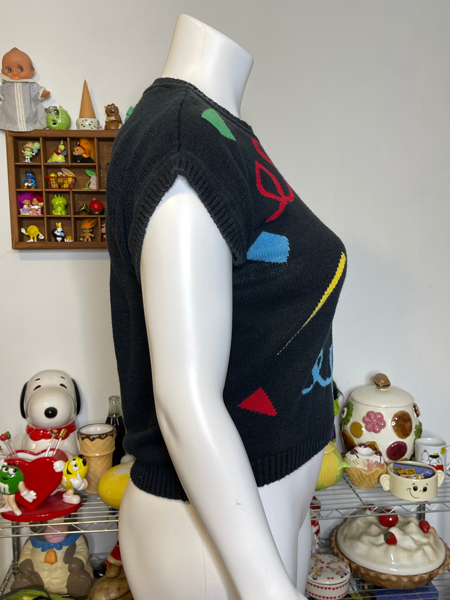 Vintage Colorful Funky Retro Knit Shortsleeve Sweater Sz L/XL