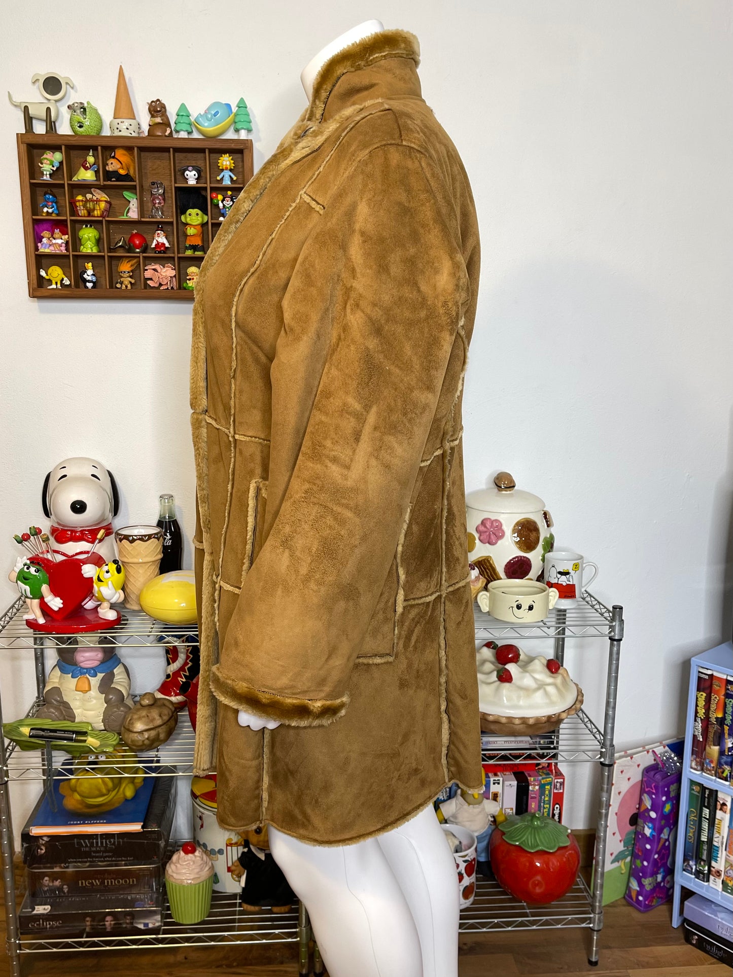 2000s Plus Size Faux Fur Suede Long Coat Sz 1X