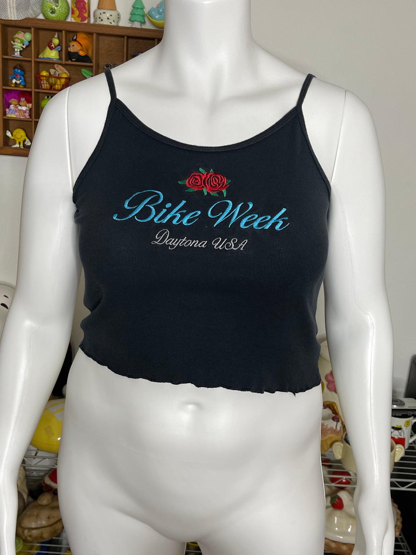 2000s Faded Black Embroidered Bike Week Tank Top Sz M/L