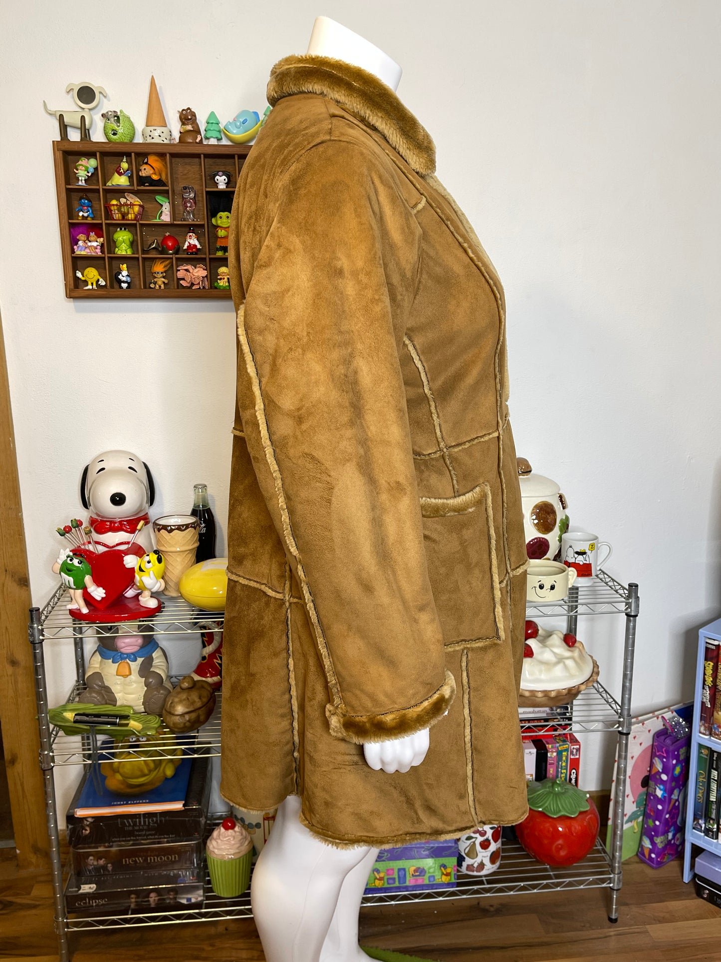 2000s Plus Size Faux Fur Suede Long Coat Sz 1X