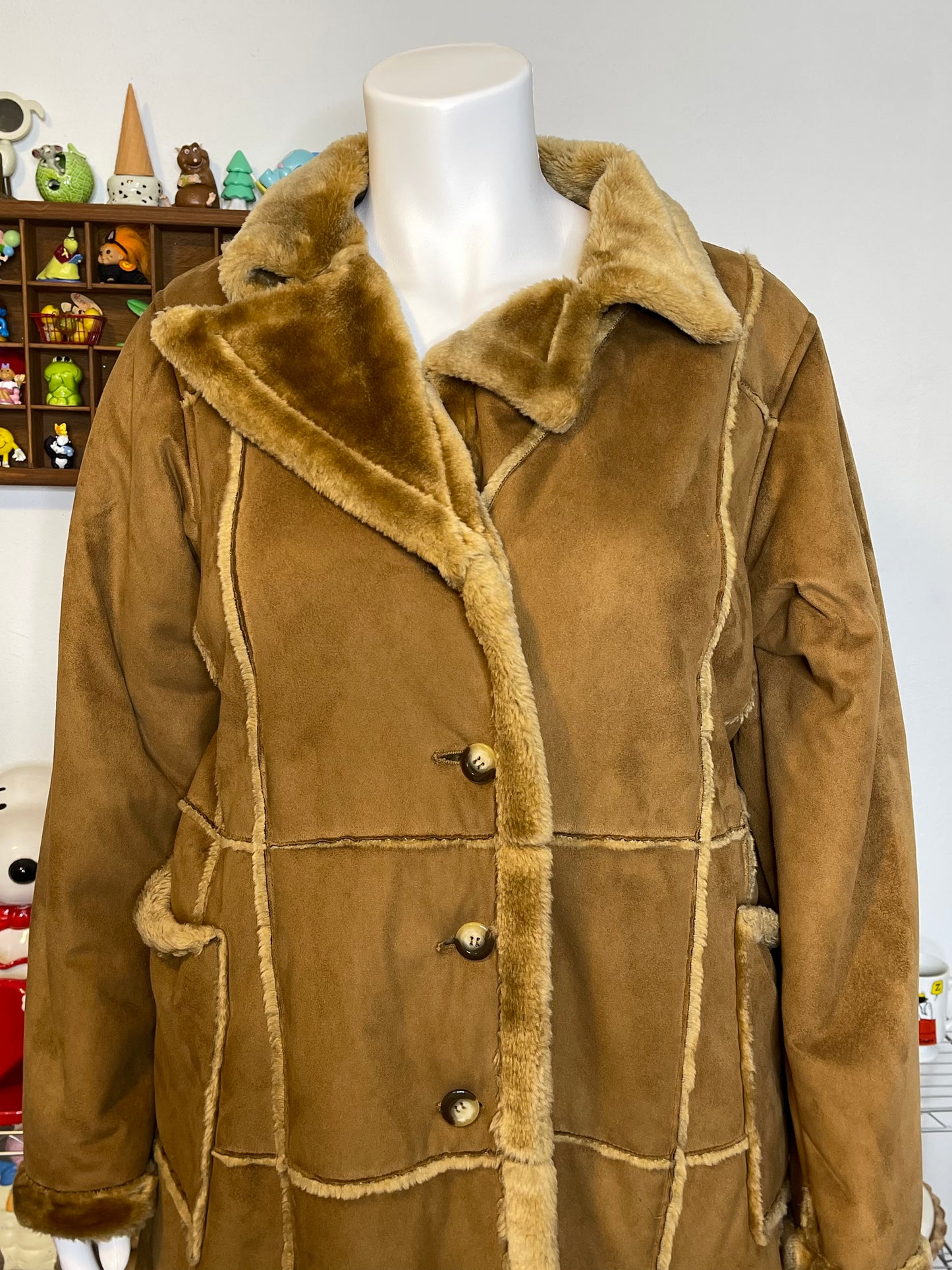 2000s Plus Size Faux Fur Suede Long Coat Sz 1X