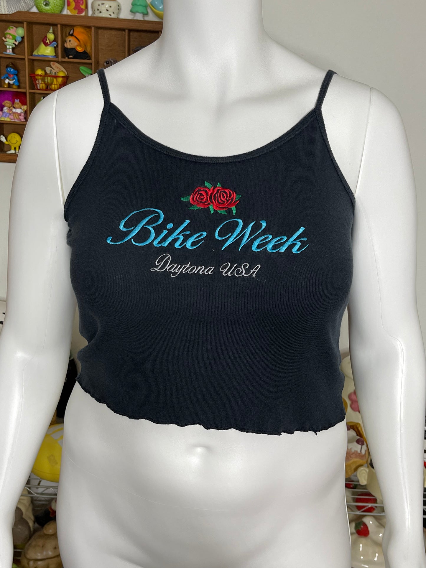 2000s Faded Black Embroidered Bike Week Tank Top Sz M/L