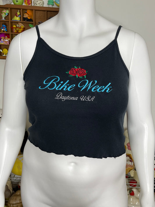 2000s Faded Black Embroidered Bike Week Tank Top Sz M/L