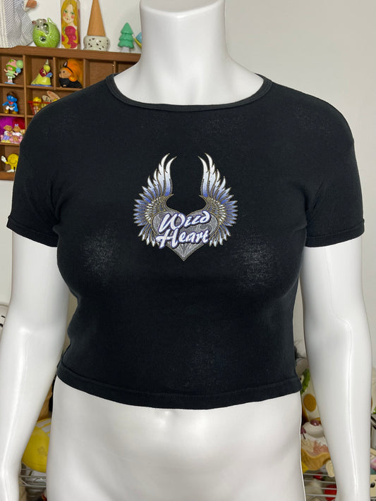 2000s Style Wild Heart Graphic Cropped Tee Sz L/XL