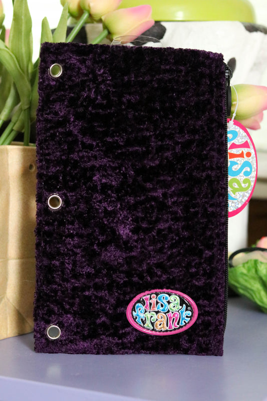 Vintage Deadstock Lisa Frank Dark Purple Fuzzy 3-Ring Pencil Pouch