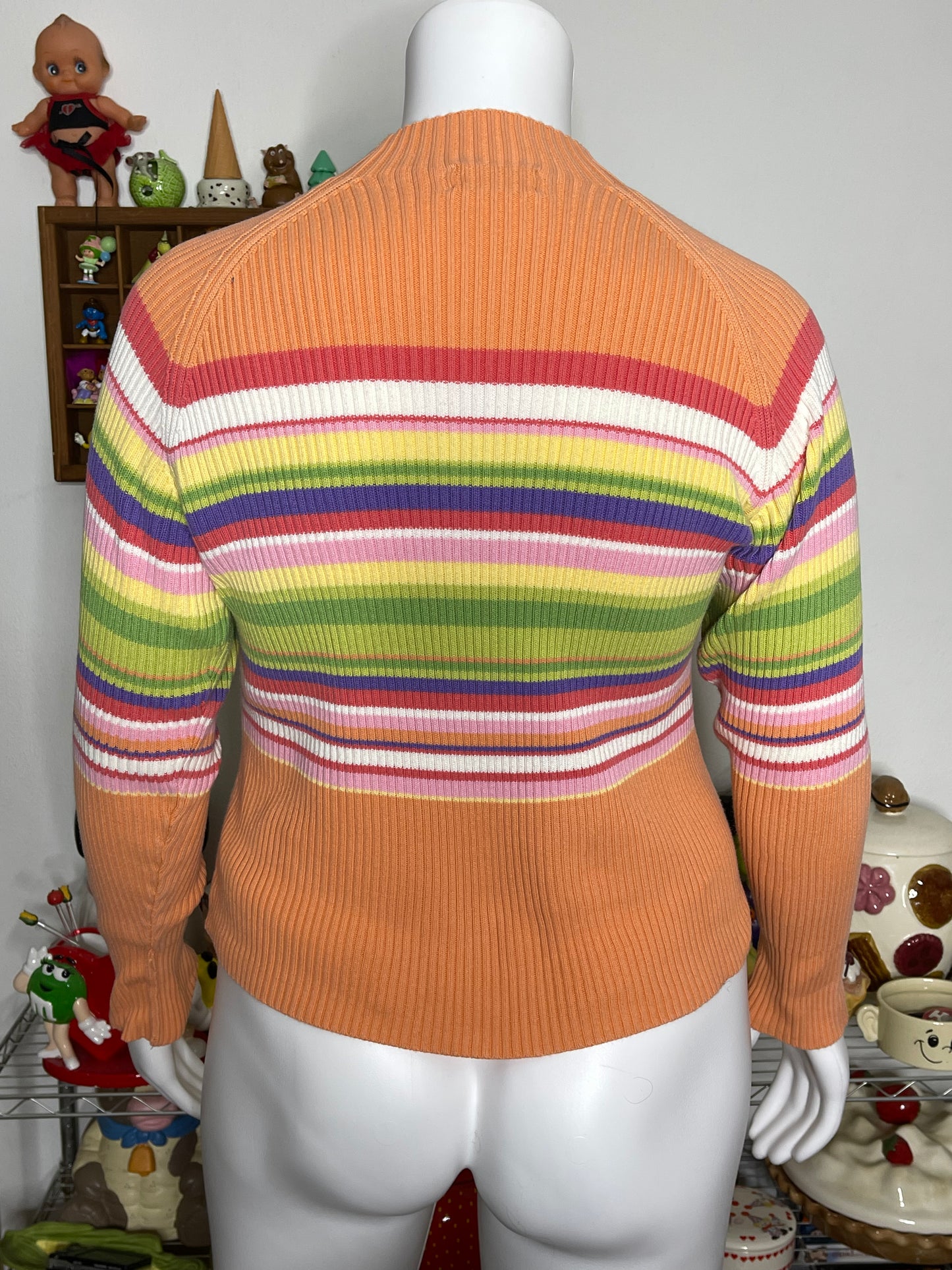 Vintage Peachy Rainbow Striped Knit Mock Neck Sz XL