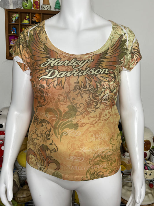 2000s Harley Davidson Sheer Wings Distressed Style Top Sz XL