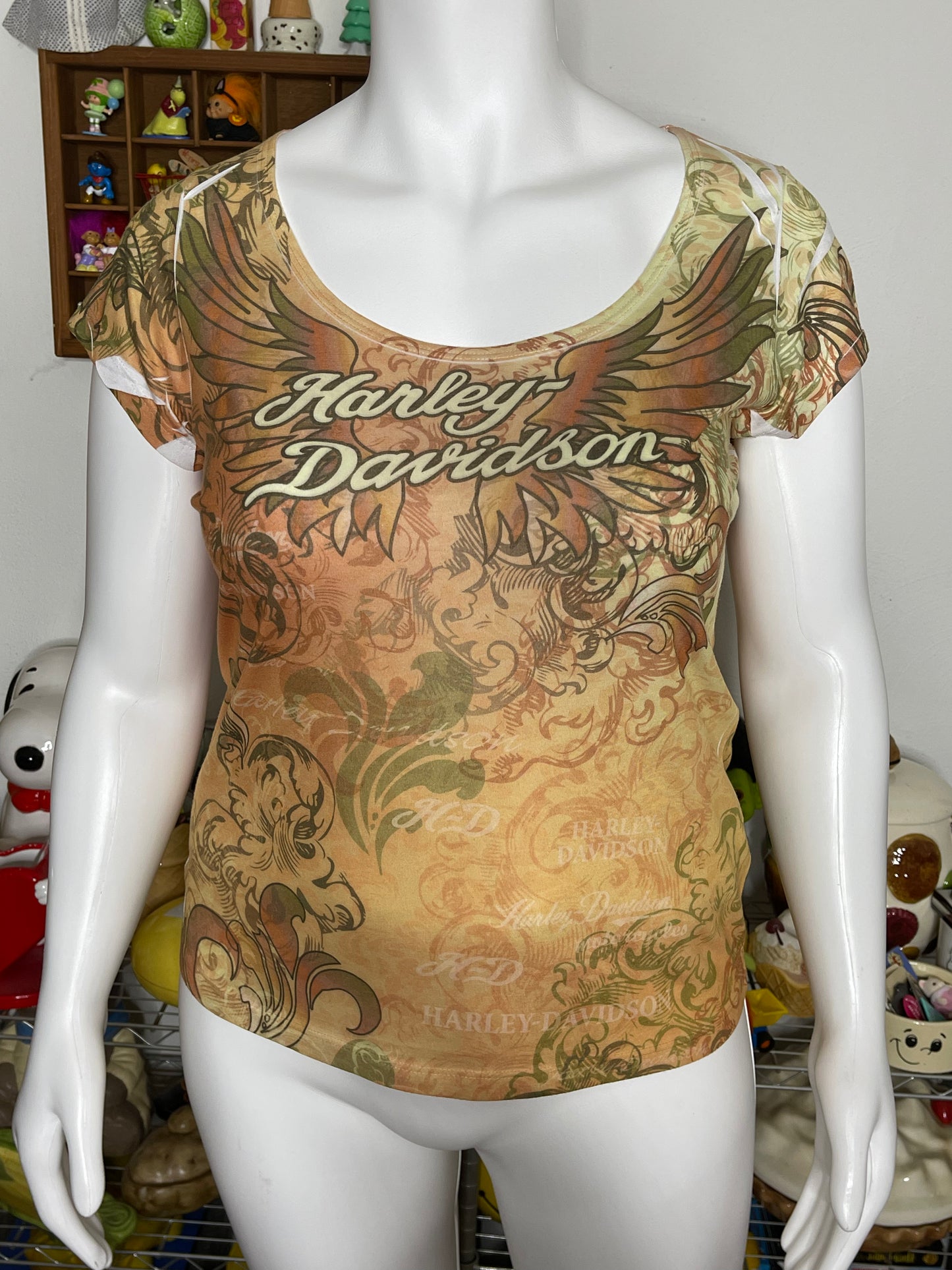 2000s Harley Davidson Sheer Wings Distressed Style Top Sz XL