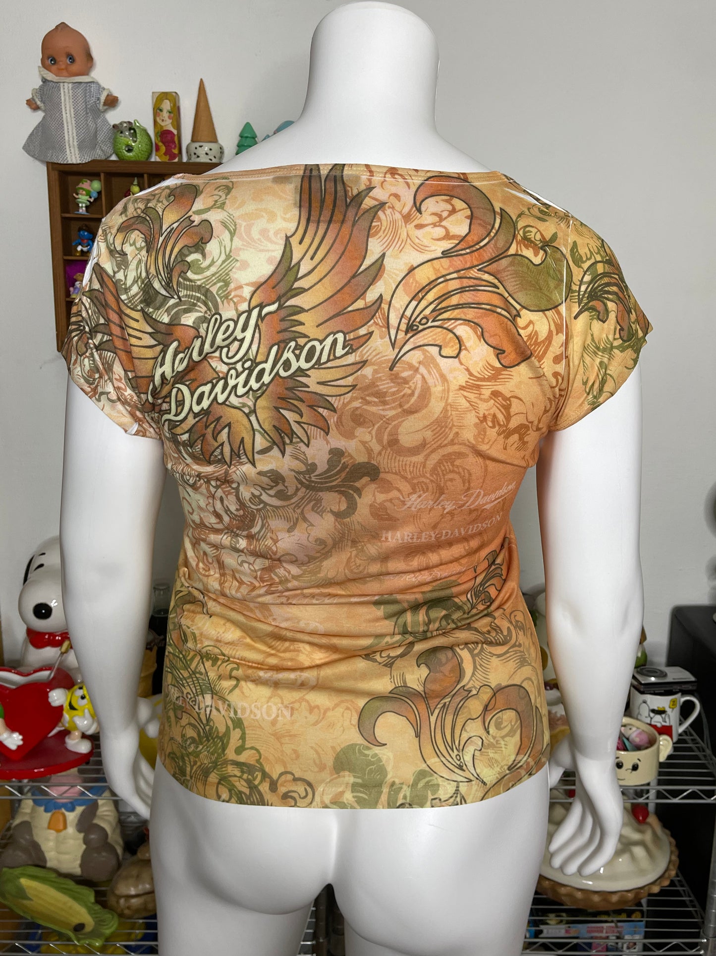 2000s Harley Davidson Sheer Wings Distressed Style Top Sz XL