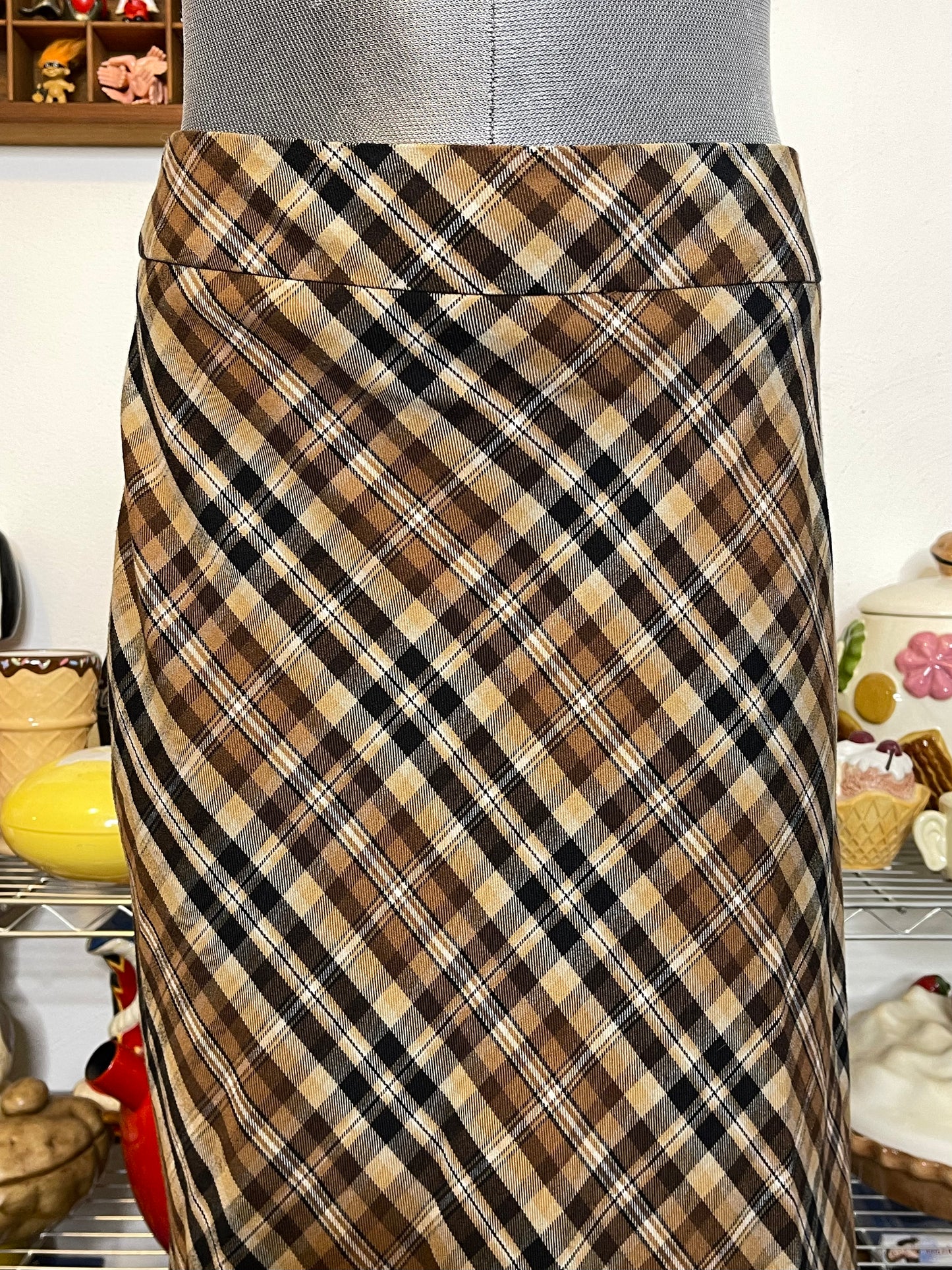 2000s Brown Plaid Maxi Skirt Sz 14/P