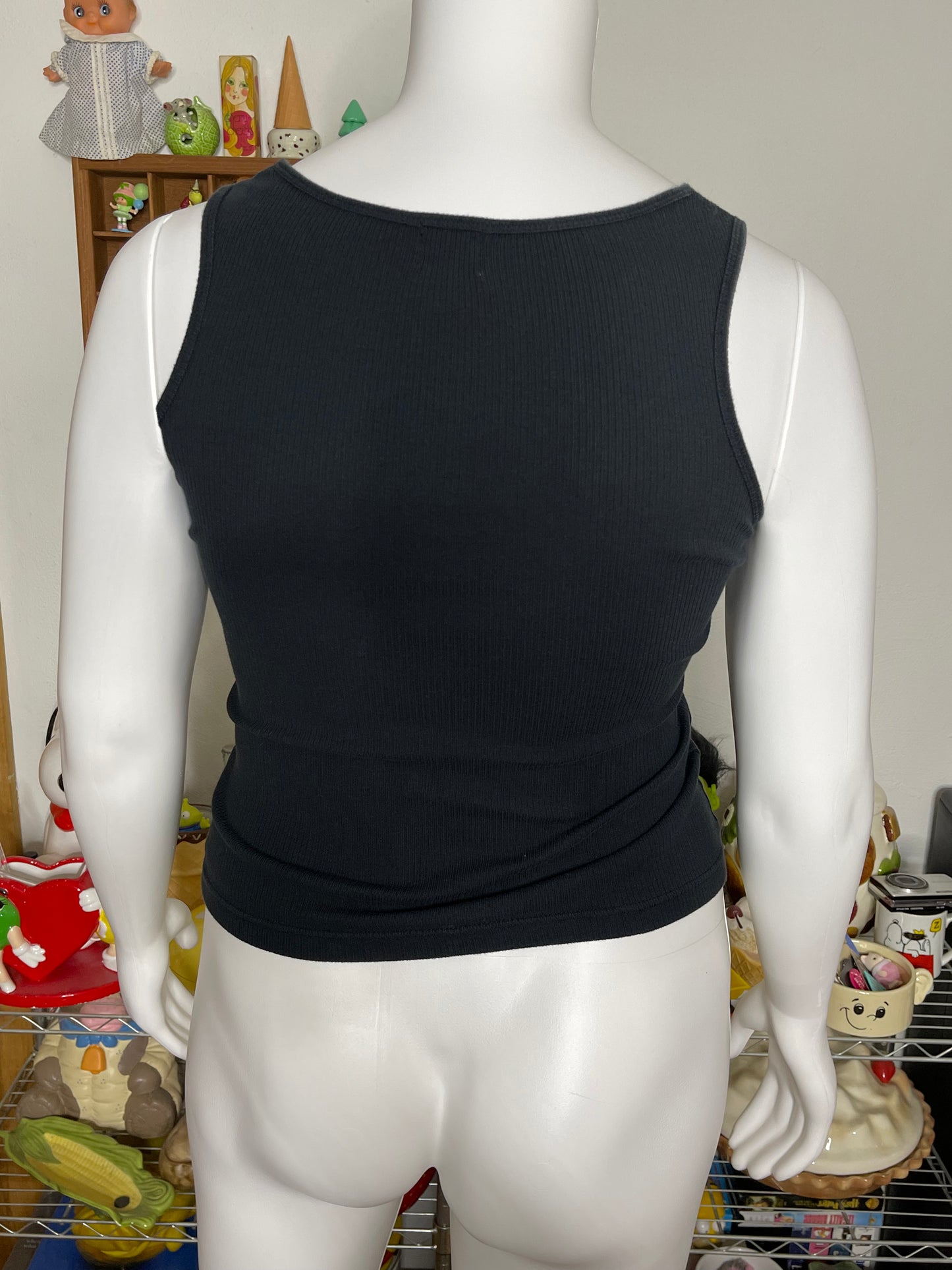 2000s Heart Sequins Guess Faded Black Tank Top Sz L/XL