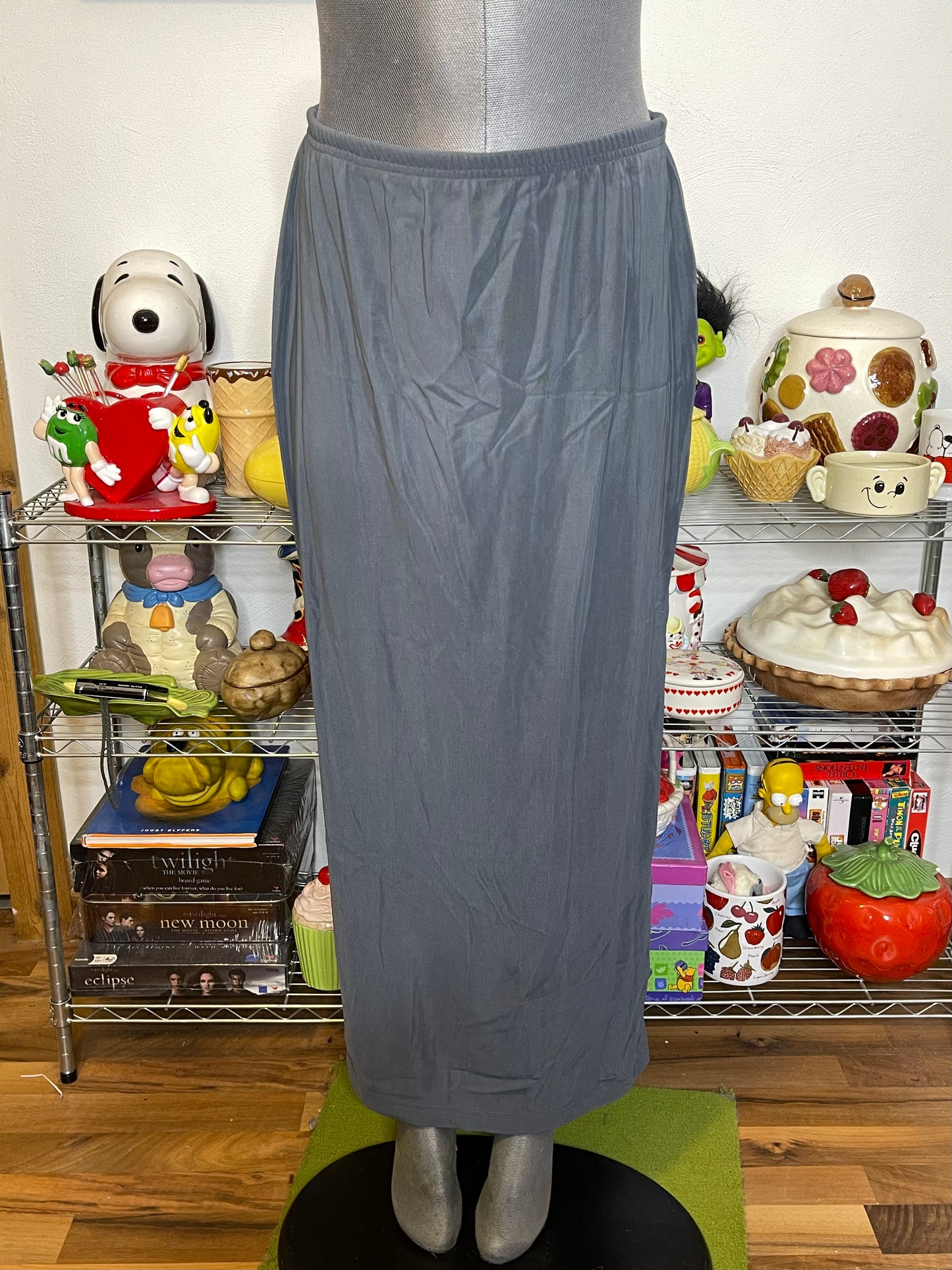Vintage 2000s Grey Slinky Maxi Skirt Sz L