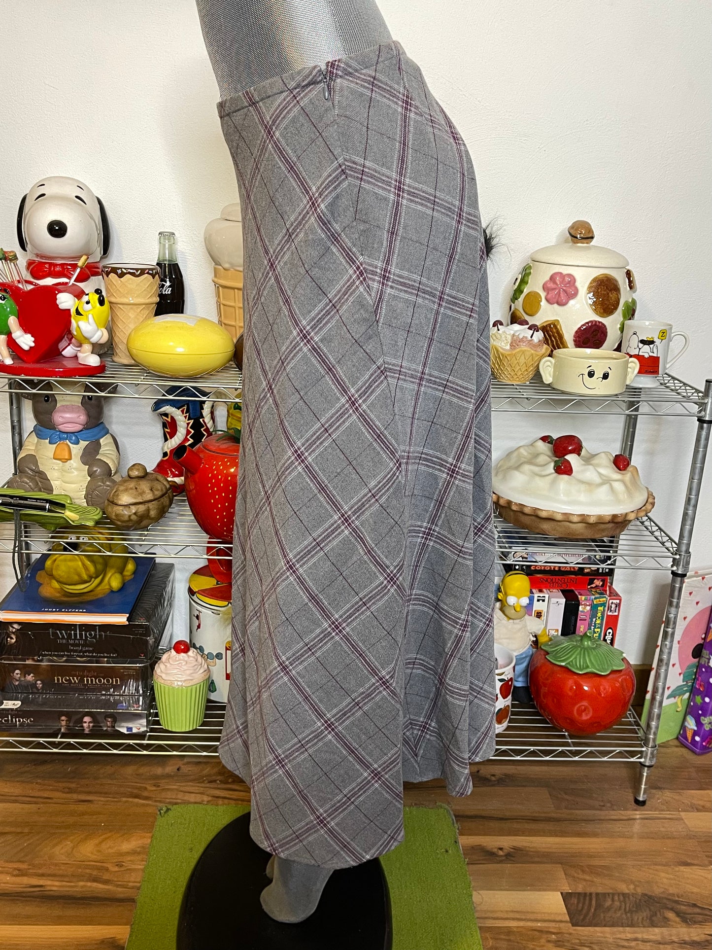 2000s Grey & Purple Plaid Maxi Skirt Sz 6