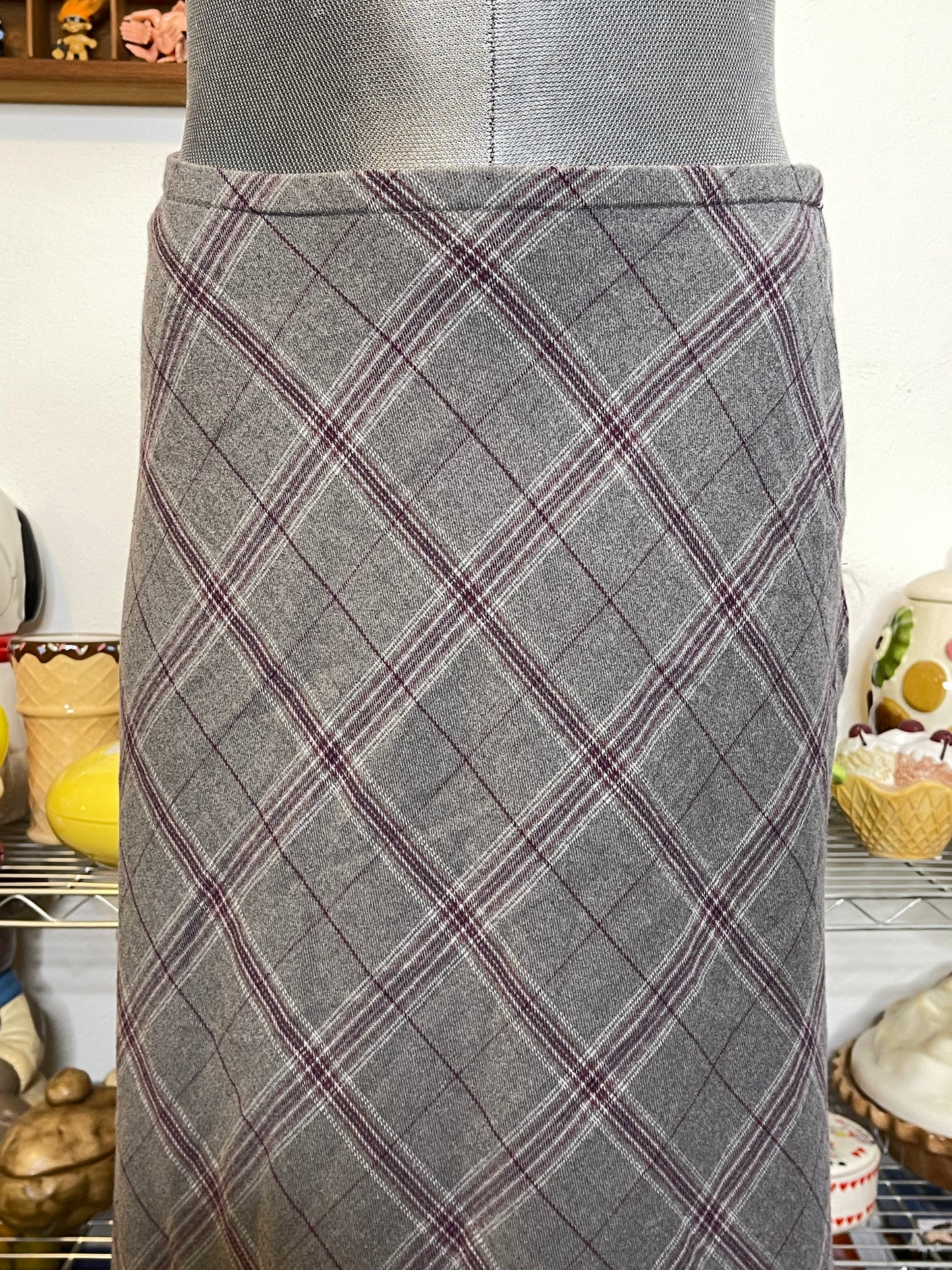2000s Grey & Purple Plaid Maxi Skirt Sz 6