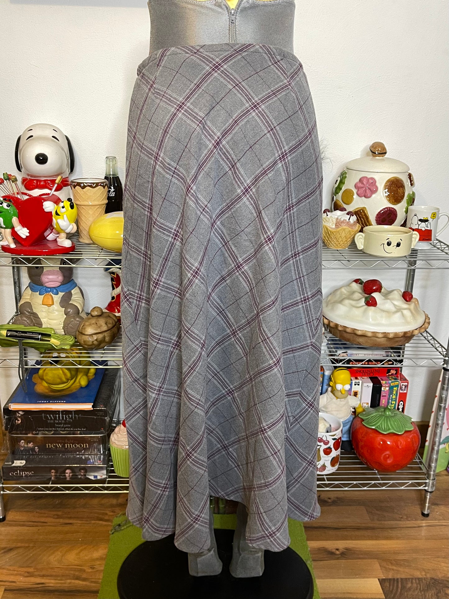 2000s Grey & Purple Plaid Maxi Skirt Sz 6
