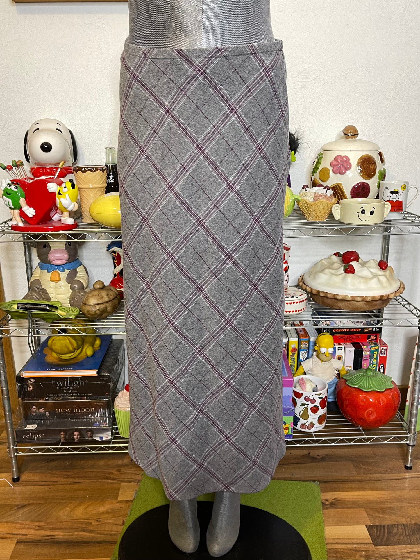 2000s Grey & Purple Plaid Maxi Skirt Sz 6