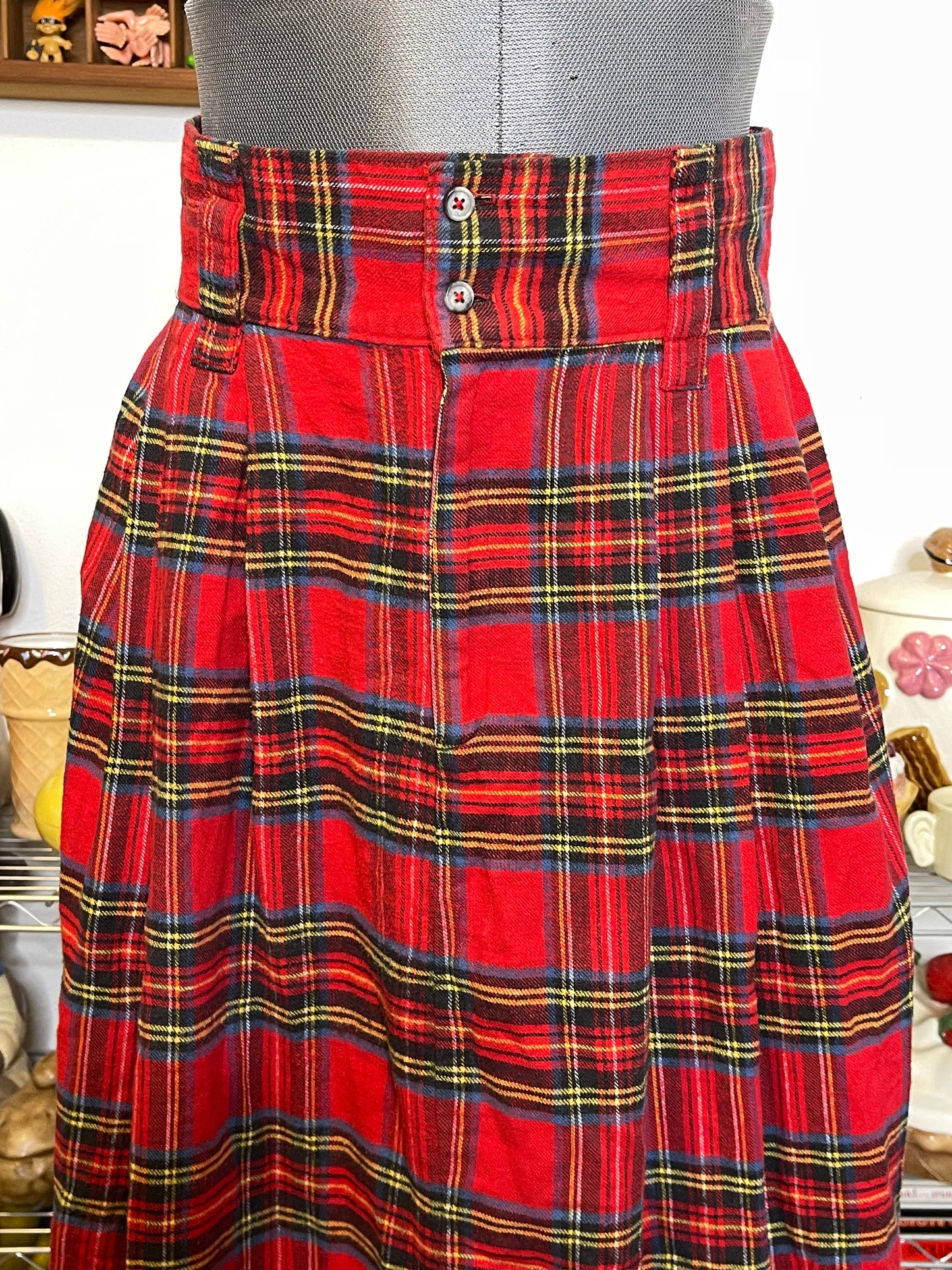 Vintage Plaid Tartan Flannel Midi Maxi Skirt Sz 28in