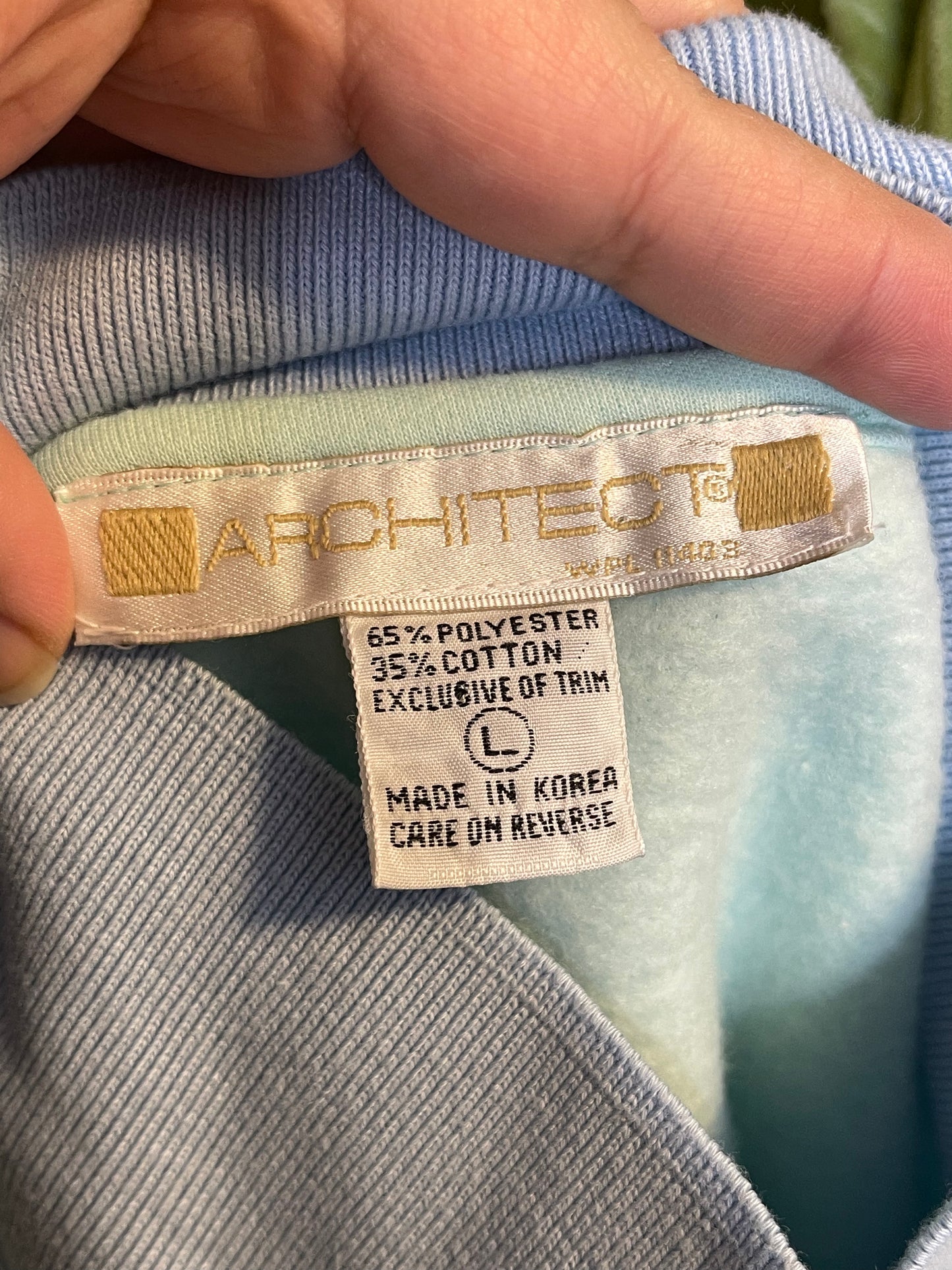 Vintage 90s Mint Blue Striped Collared Crewneck Sweater Sz L
