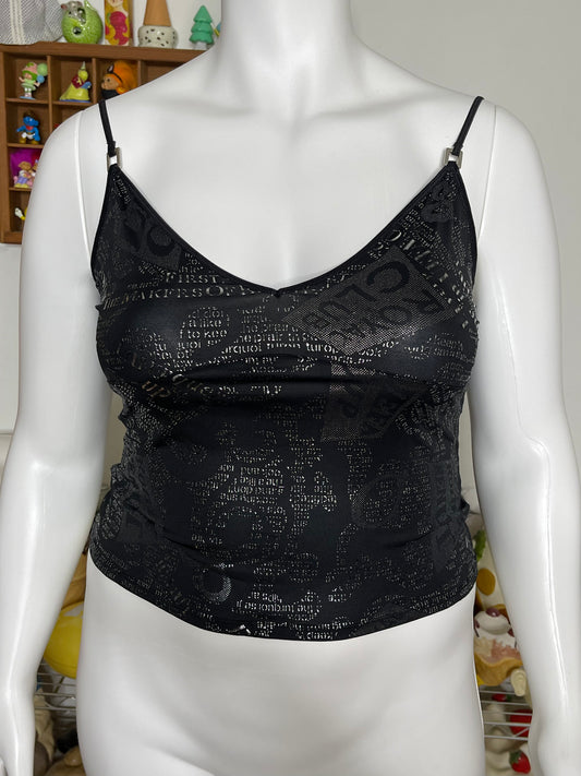 2000s Y2K Black & Silver Cropped Cami Sz L