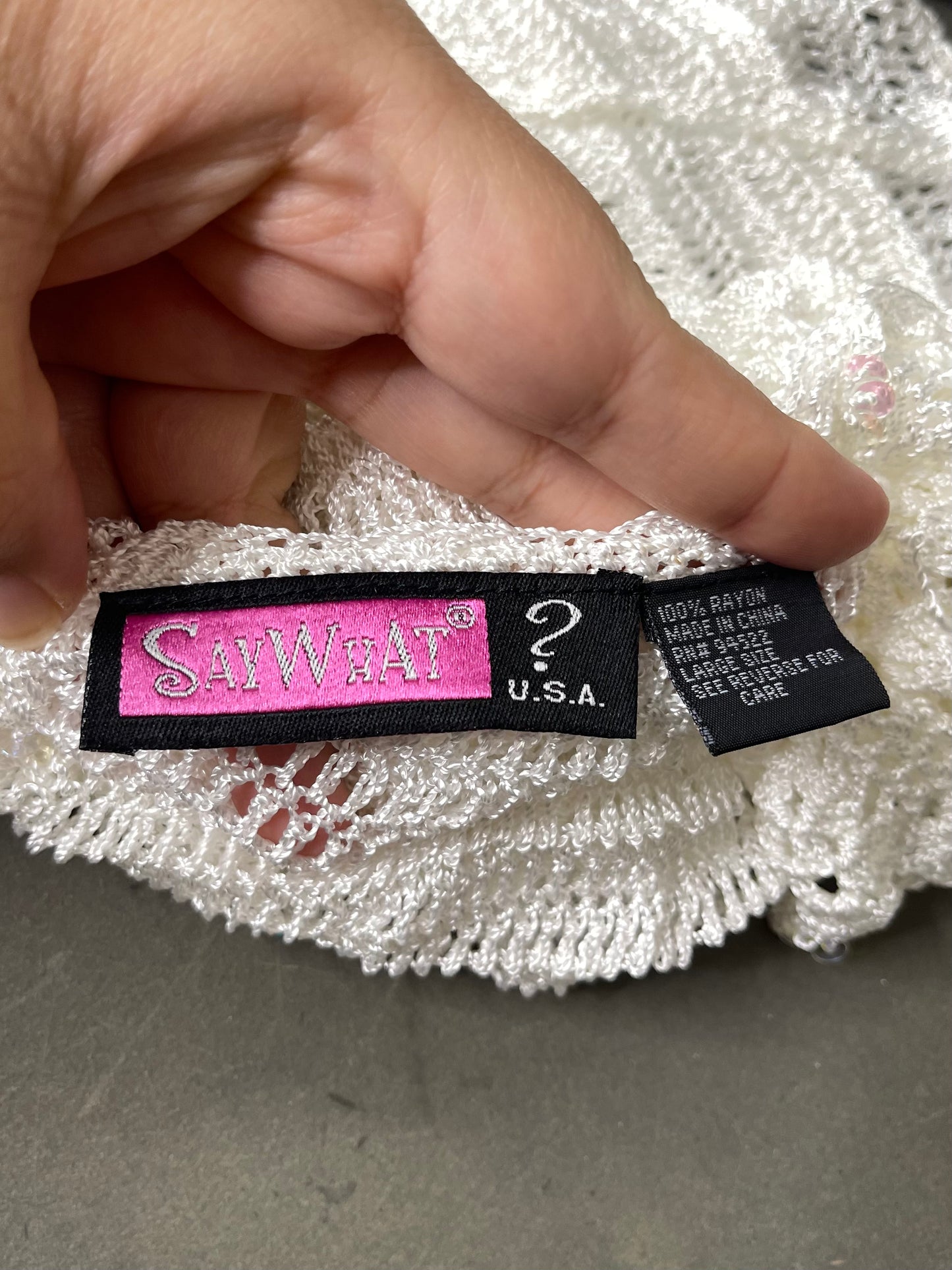 2000s White Crochet Knit Sequin Fairy Style Top Sz S