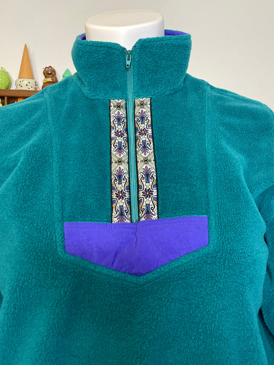 Vintage 90s Retro Teal Green Fleece Pullover Sweater Sz L