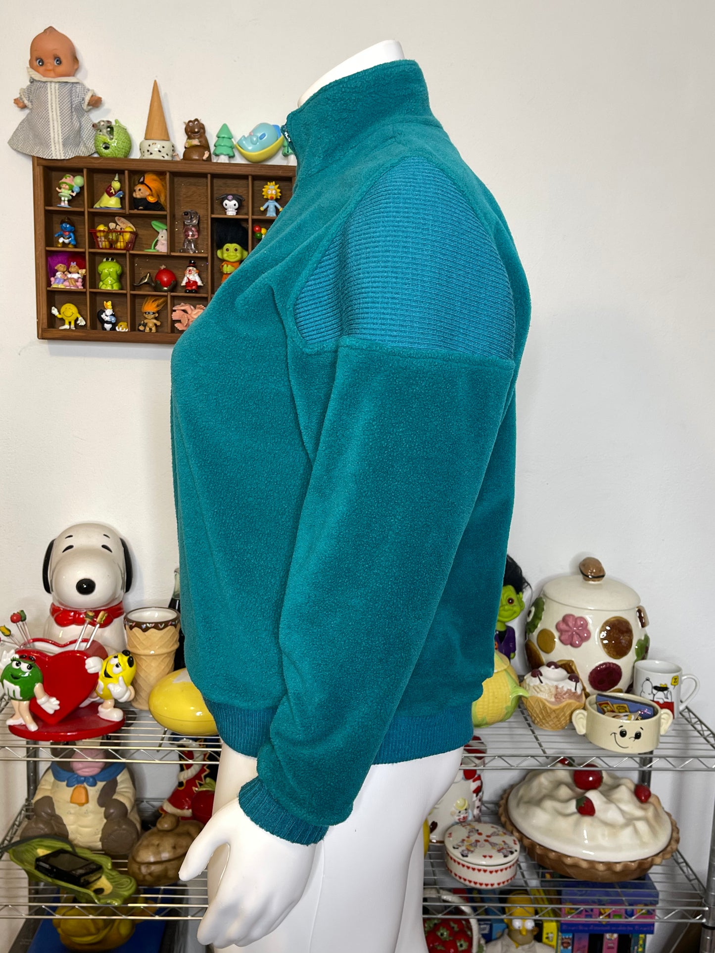 Vintage 90s Retro Teal Green Fleece Pullover Sweater Sz L