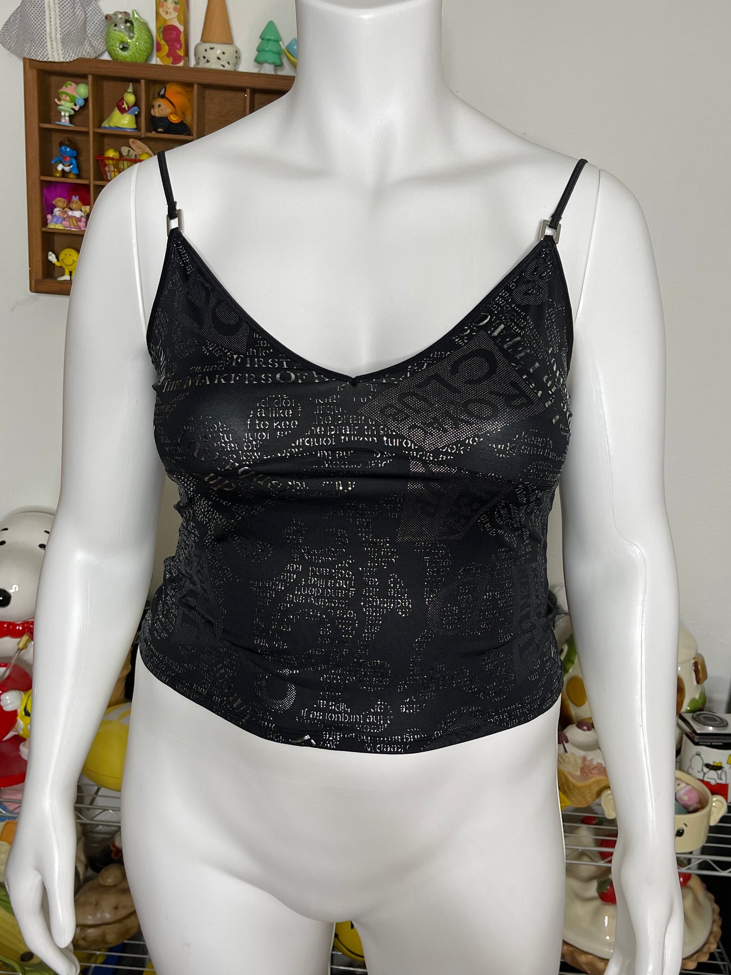 2000s Y2K Black & Silver Cropped Cami Sz L