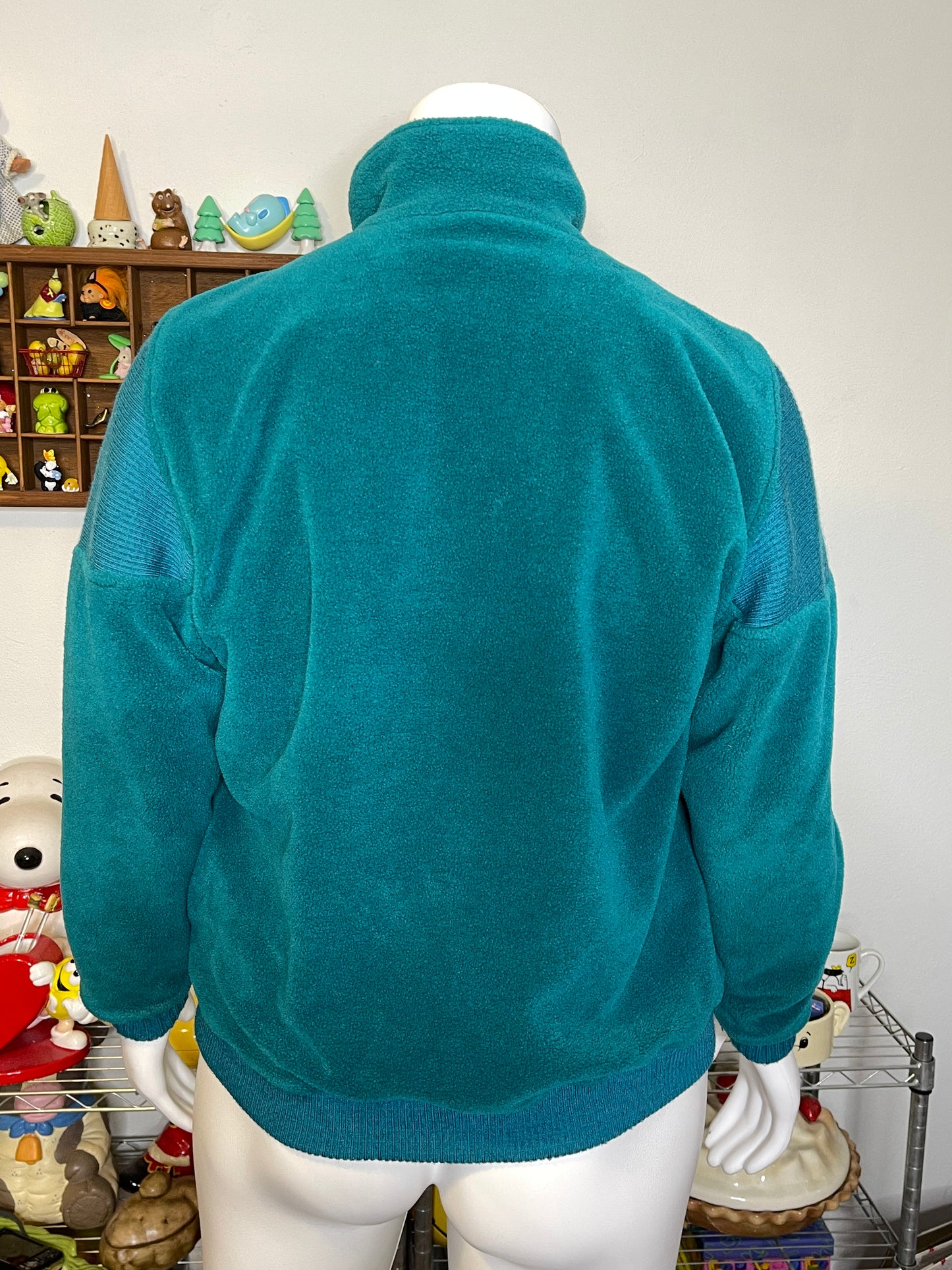 Vintage 90s Retro Teal Green Fleece Pullover Sweater Sz L