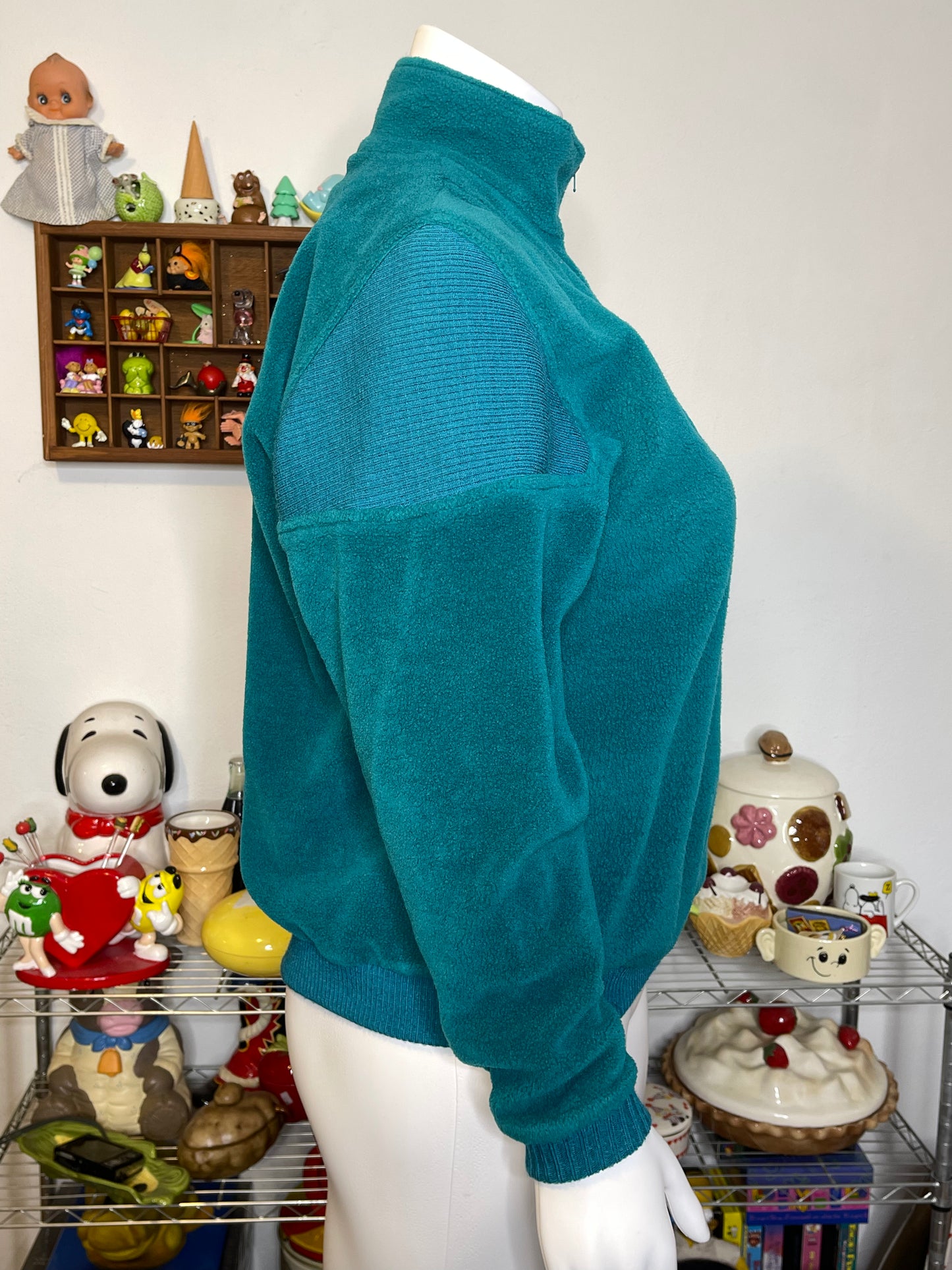 Vintage 90s Retro Teal Green Fleece Pullover Sweater Sz L