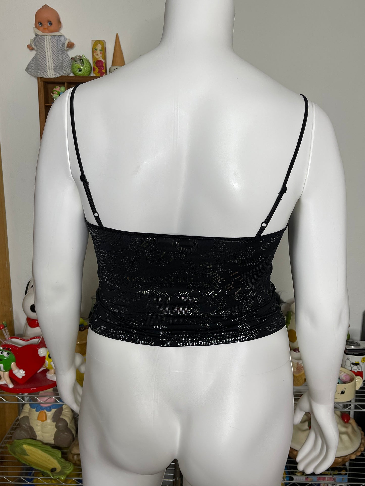 2000s Y2K Black & Silver Cropped Cami Sz L