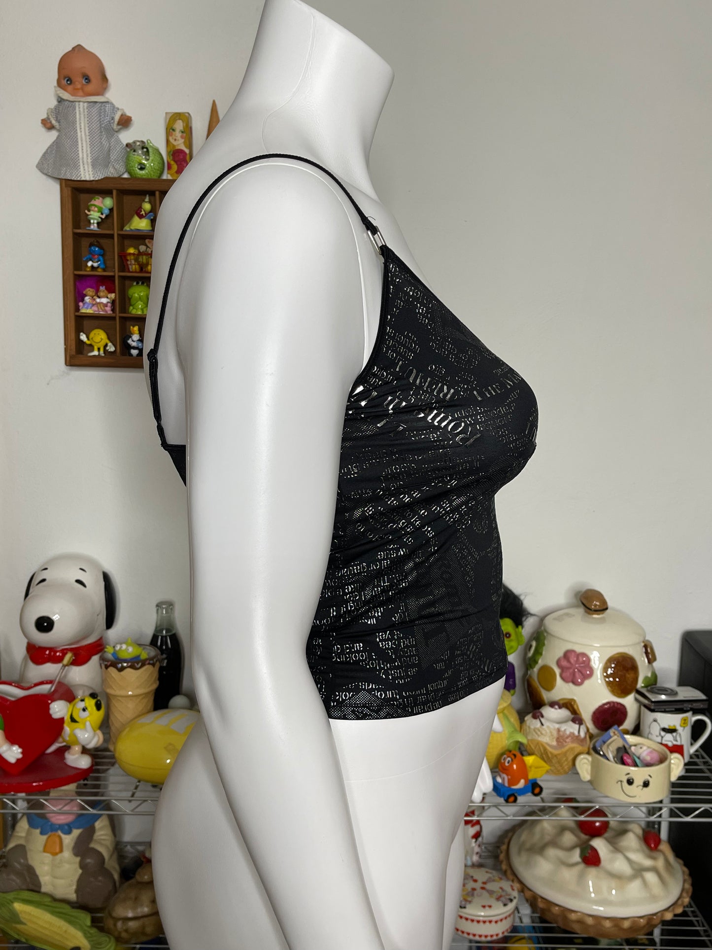 2000s Y2K Black & Silver Cropped Cami Sz L