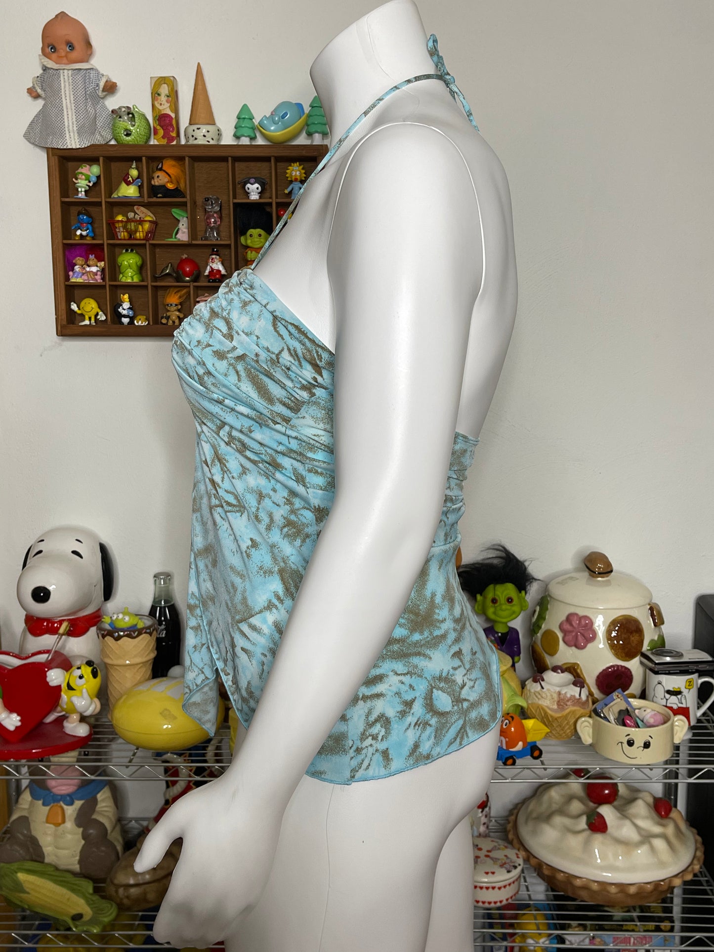 2000s Blue & Brown Halter Top Sz L/XL